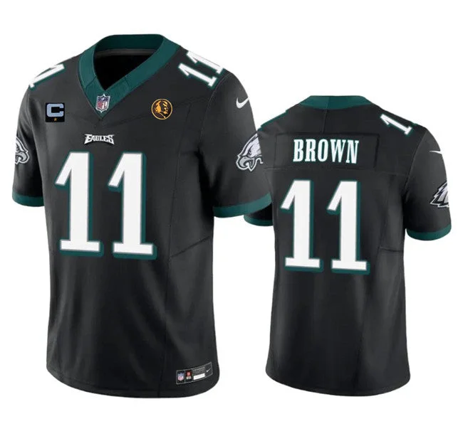 Football Jersey For Youth League Custom Orders-Men's Philadelphia Eagles #11 A. J. Brown Black 2023 F.U.S.E. With 1-star C Patch And John Madden Patch Vapor Limited Football Stitched Jersey