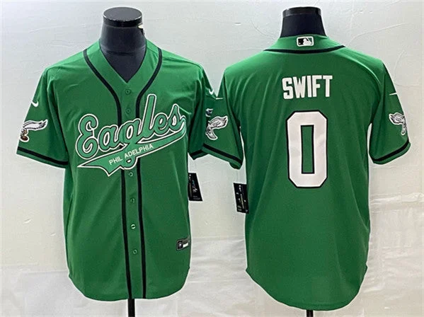 Baseball Jersey With Name And Number-Men's Philadelphia Eagles #0 DAndre Swift Green Cool Base Stitched Baseball Jersey