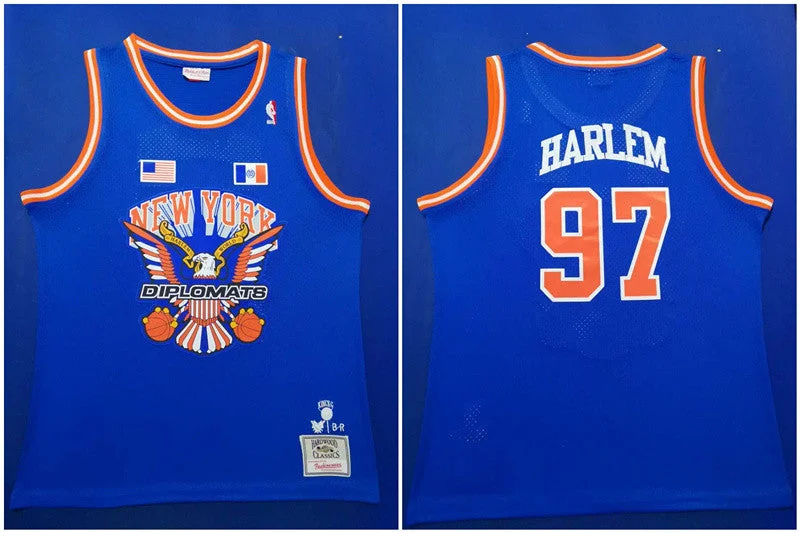 Basketball Jersey With Unique Design-Knicks 97 Knicks Harlem Royal Hardwood Classics Mesh Swingman Basketball Jersey