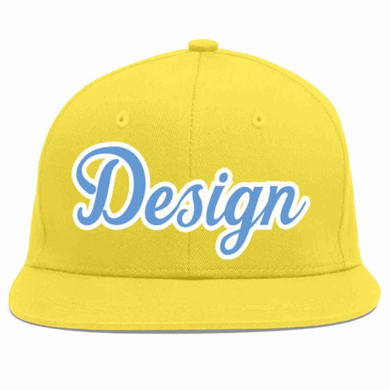 Baseball Cap With Personalized Features-Custom Light Gold Light Blue-White Flat Eaves Sport Baseball Cap Design for Men/Women/Youth