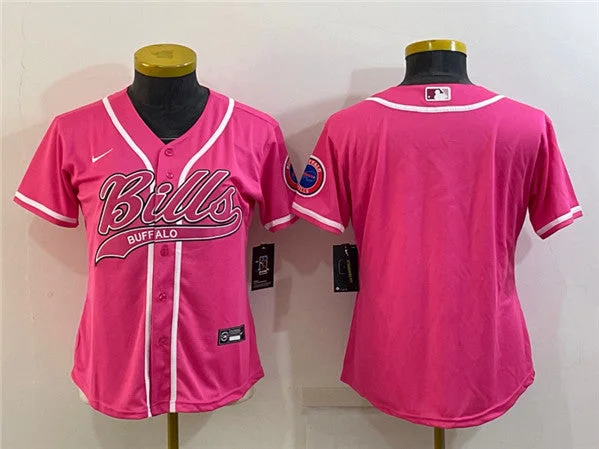 Baseball Jersey For Coaches-Women's Buffalo Bills Blank Pink With Patch Cool Base Stitched Baseball Jersey(Run Small)