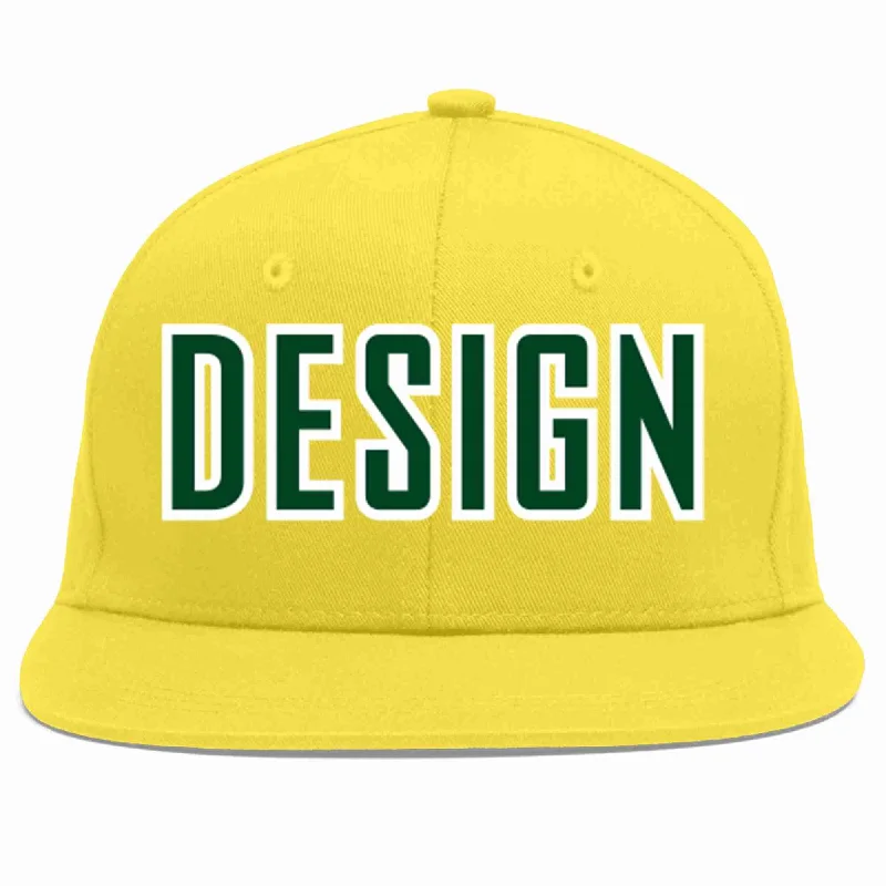 Baseball Cap For High-Quality Fabric-Custom Light Gold Green-White Flat Eaves Sport Baseball Cap Design for Men/Women/Youth