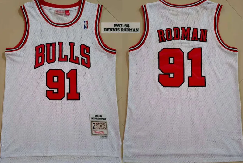 Basketball Jersey For Official Merchandise-Bulls 91 Dennis Rodman White 1997-98 Hardwood Classics Basketball Jersey