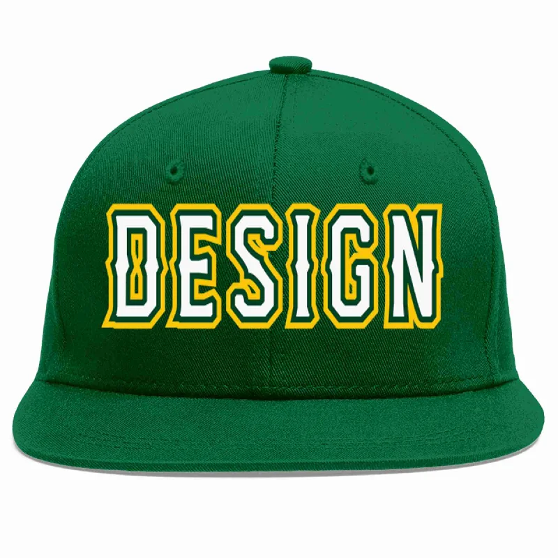 Baseball Cap With Custom Embroidery-Custom Green White-Kelly Green Flat Eaves Sport Baseball Cap Design for Men/Women/Youth