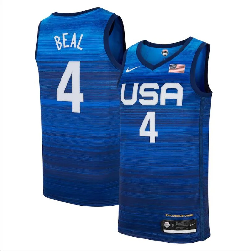 Basketball Jersey For Official Team Fan Gear-Team USA 4 Beal Navy 2021 Olympics Basketball Swingman Basketball Jersey