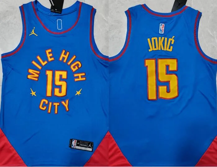 Basketball Jersey For Unique Fan Orders-Nuggets 15 Nikola Jokic Blue Jordan brand Statement Edition Swingman Basketball Jersey