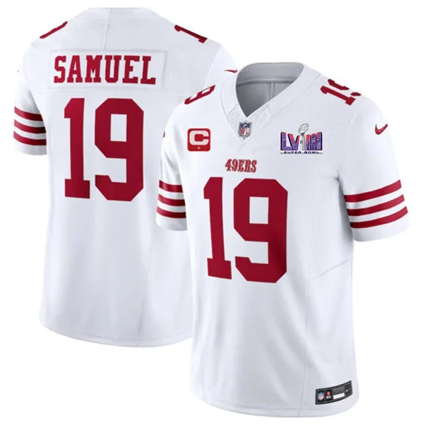 Football Jersey For College And High School Teams-Men's San Francisco 49ers #19 Deebo Samuel White 2024 F.U.S.E. Super Bowl LVIII Patch And 1-star C Patch Vapor Untouchable Limited Football Stitched Jersey