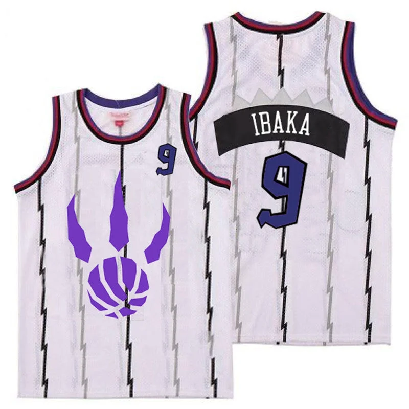 Basketball Jersey For Custom Team Orders And Sales-Raptors 9 Serge Ibaka White Logo Retro Basketball Jersey