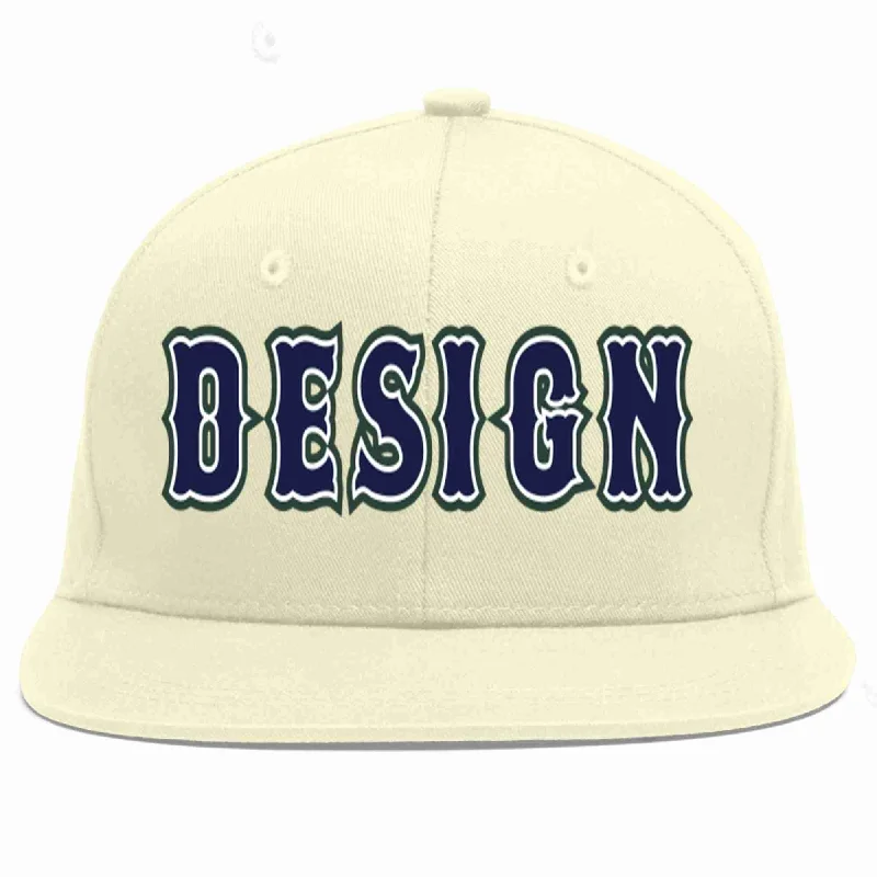 Baseball Cap For Sale-Custom Cream Navy-White Flat Eaves Sport Baseball Cap Design for Men/Women/Youth