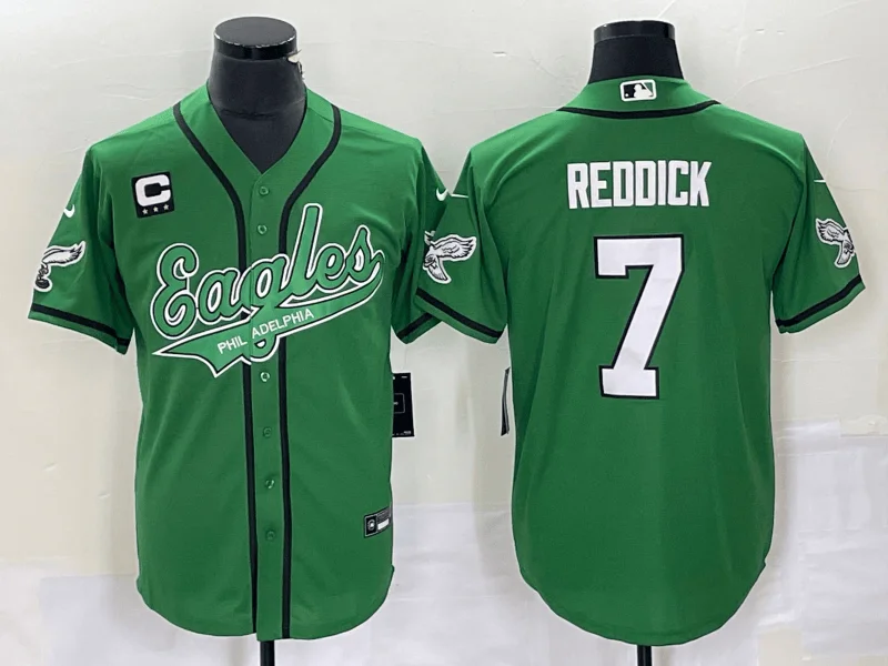 Baseball Jersey With Custom Logo Design-Men's Philadelphia Eagles #7 Haason Reddick Green C Patch Cool Base Stitched Baseball Jersey