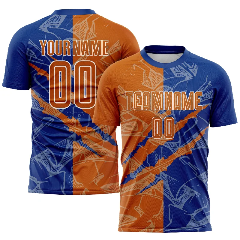 Football Jersey For College Teams-Custom Graffiti Pattern Texas Orange-Royal Scratch Sublimation Soccer Uniform Jersey