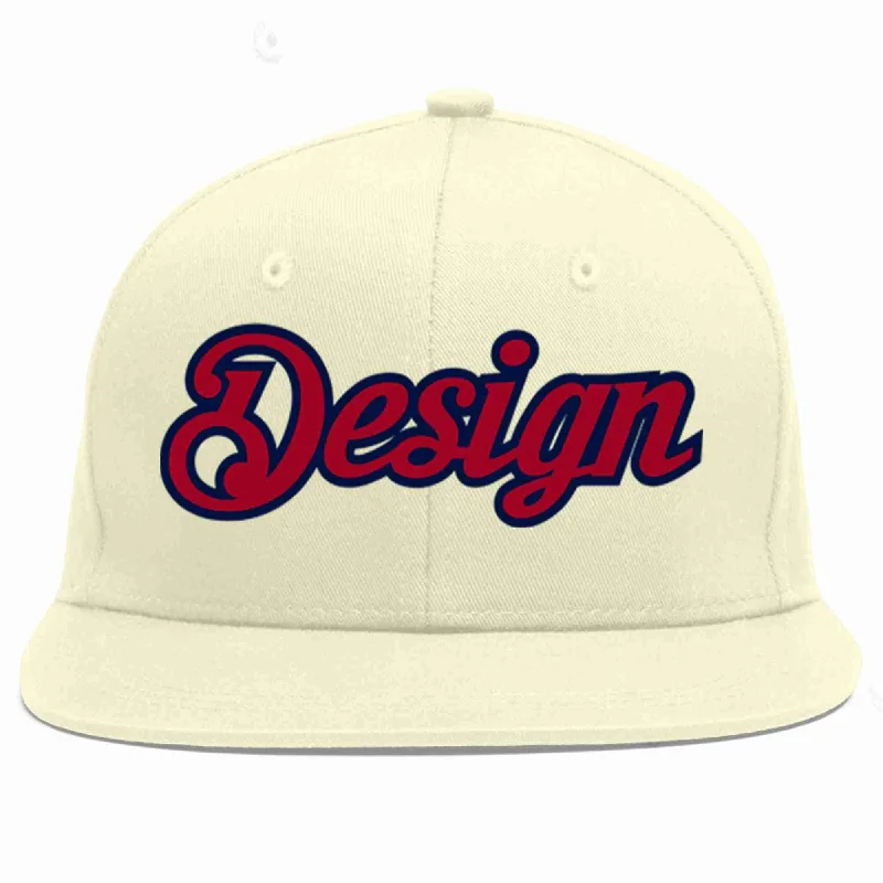 Baseball Cap For Game Day-Custom Cream Red-Navy Flat Eaves Sport Baseball Cap Design for Men/Women/Youth