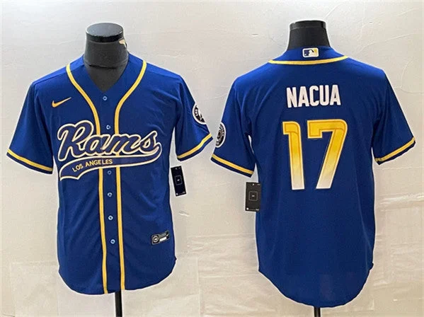 Baseball Jersey For Baseball Gifts-Men's Los Angeles Rams #17 Puka Nacua Royal Cool Base Stitched Baseball Jersey