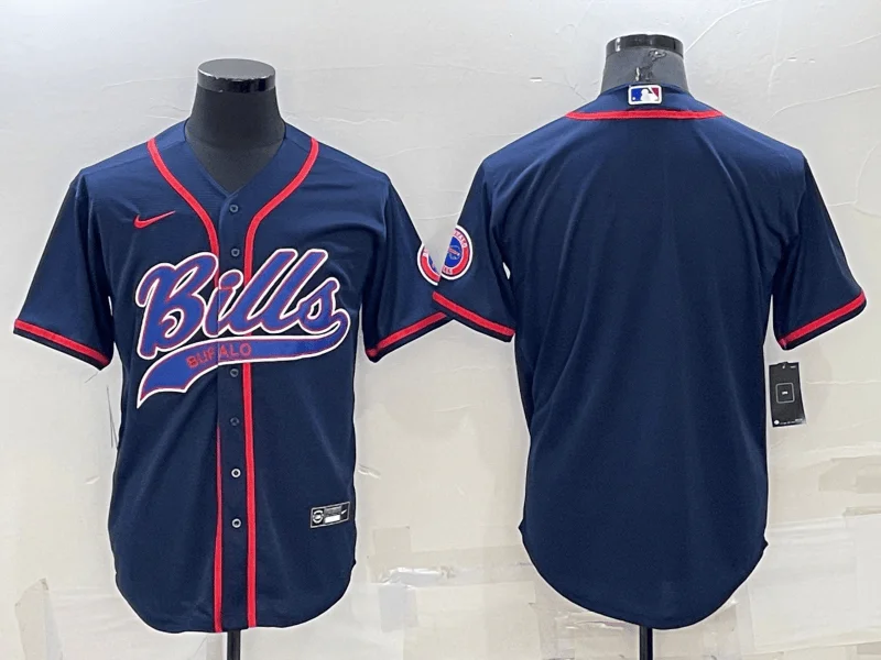 Baseball Jersey For Players-Men's Buffalo Bills Blank Navy Blue Stitched Cool Base Baseball Jersey