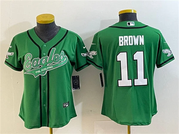 Baseball Jersey For Baseball Players And Fans-Women's Philadelphia Eagles #11 A. J. Brown Green Cool Base Stitched Baseball Jersey(Run Small)