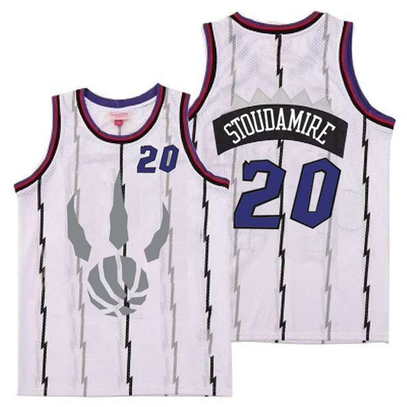 Basketball Jersey For Team Apparel And Gear-Raptors 20 Damon Stoudamire White Gray Logo Retro Basketball Jersey