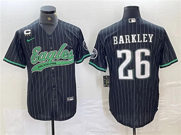 Baseball Jersey For Sports Apparel-Men's Philadelphia Eagles #26 Saquon Barkley Black With 3-star C Patch Cool Base Baseball Stitched Jersey