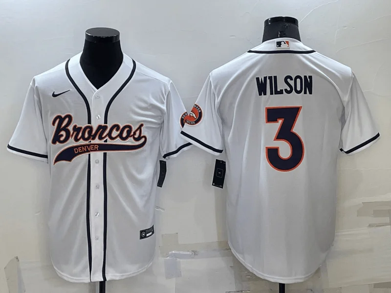 Baseball Jersey With Player Numbers-Men's Denver Broncos #3 Russell Wilson White Stitched Cool Base Baseball Jersey