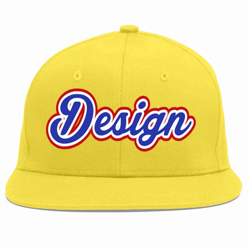 Custom Baseball Cap With Name-Custom Light Gold Royal-White Flat Eaves Sport Baseball Cap Design for Men/Women/Youth