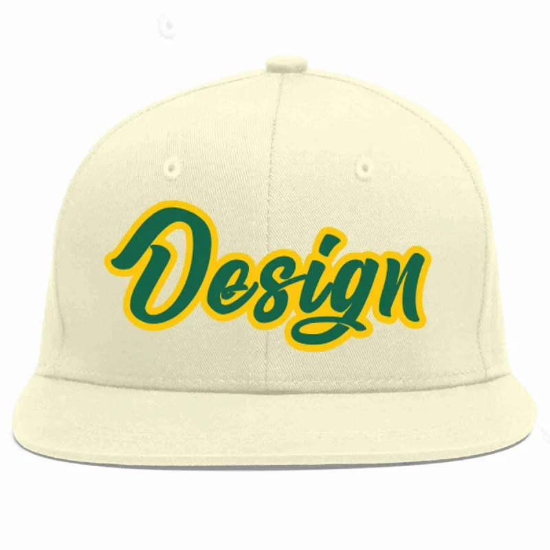 Baseball Cap For Kids With Custom Names-Custom Cream Kelly Green-Gold Flat Eaves Sport Baseball Cap Design for Men/Women/Youth