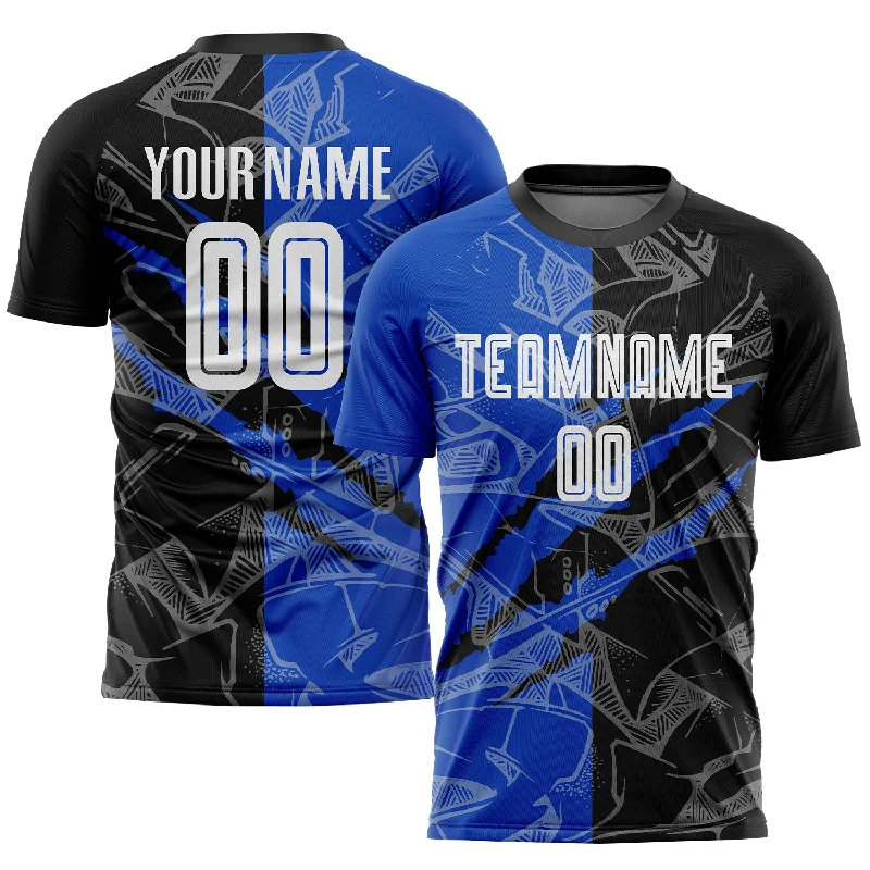 Football Jersey For Fan Events-Custom Graffiti Pattern Black-Thunder Blue Scratch Sublimation Soccer Uniform Jersey