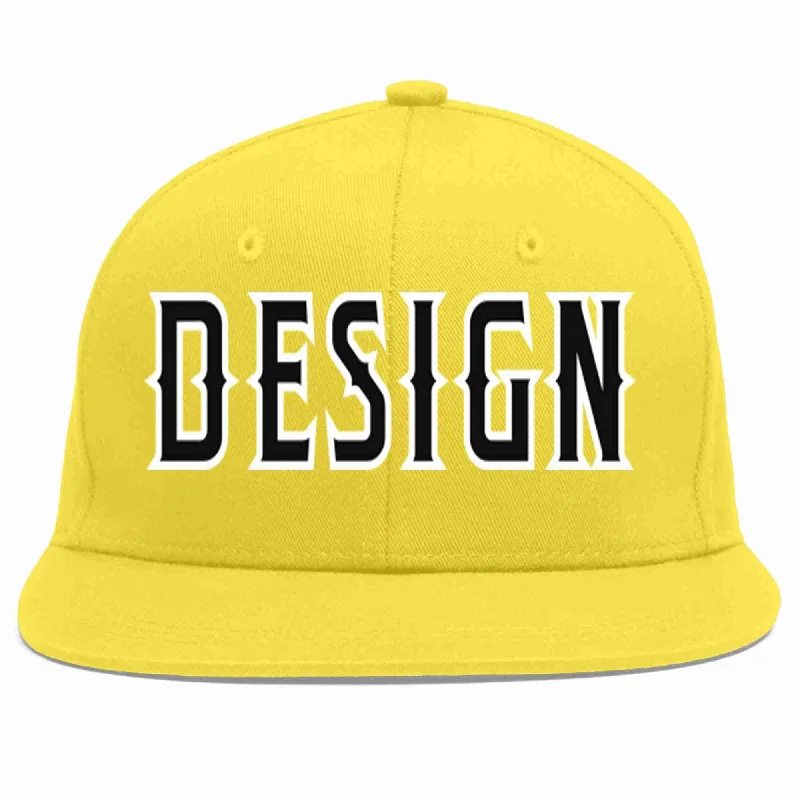 Baseball Cap For Special Team Orders-Custom Light Gold Black-White Flat Eaves Sport Baseball Cap Design for Men/Women/Youth