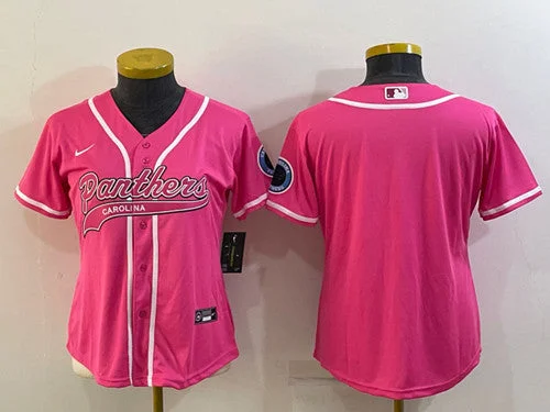 Baseball Jersey For Baseball Fans-Women's Carolina Panthers Blank Pink With Patch Cool Base Stitched Baseball Jersey(Run Small)