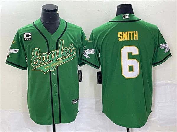 Baseball Jersey For College Teams-Men's Philadelphia Eagles #6 DeVonta Smith Green Gold With C Patch Cool Base Baseball Stitched Jersey