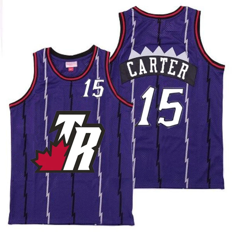 Basketball Jersey For Player Signature Designs-Raptors 15 Vince Carter Purple Big White TR Logo Retro Basketball Jersey