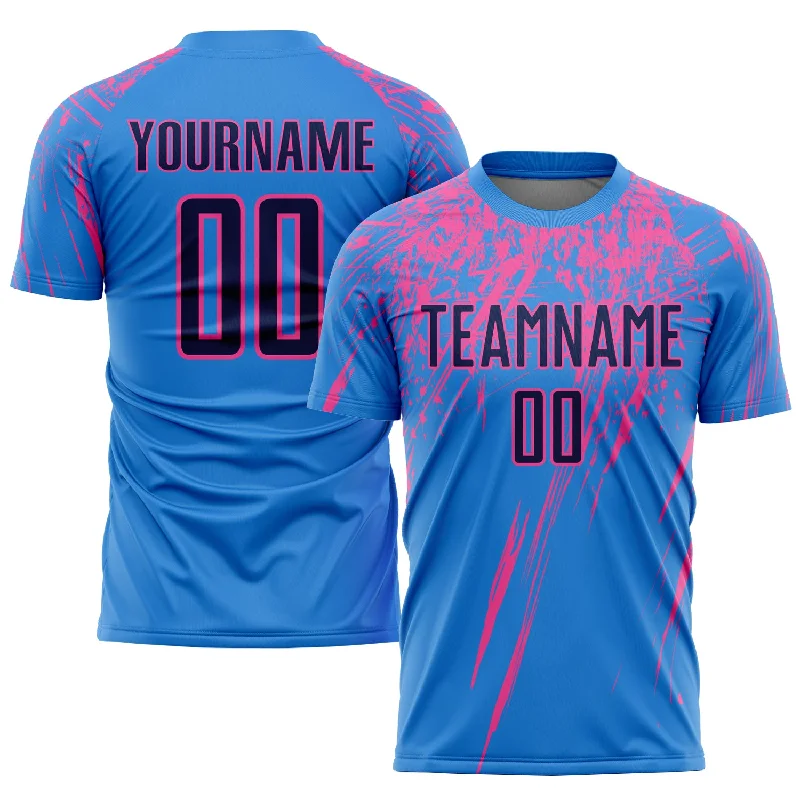 Football Jersey For Custom Softball Teams-Custom Powder Blue Navy-Pink Sublimation Soccer Uniform Jersey