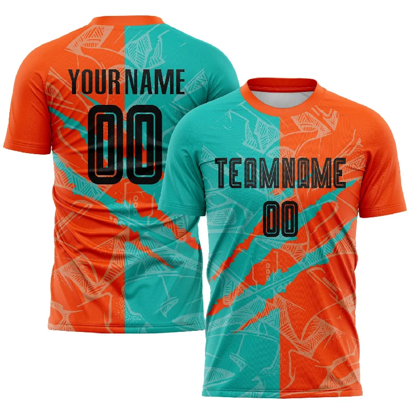 Football Jersey For Softball And Football Clubs-Custom Graffiti Pattern Black Aqua-Orange Scratch Sublimation Soccer Uniform Jersey