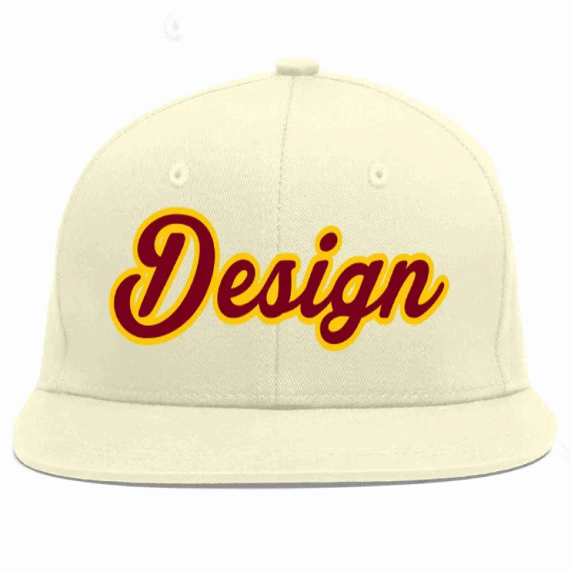 Baseball Cap For Special Occasion Gifts-Custom Cream Crimson-Gold Flat Eaves Sport Baseball Cap Design for Men/Women/Youth