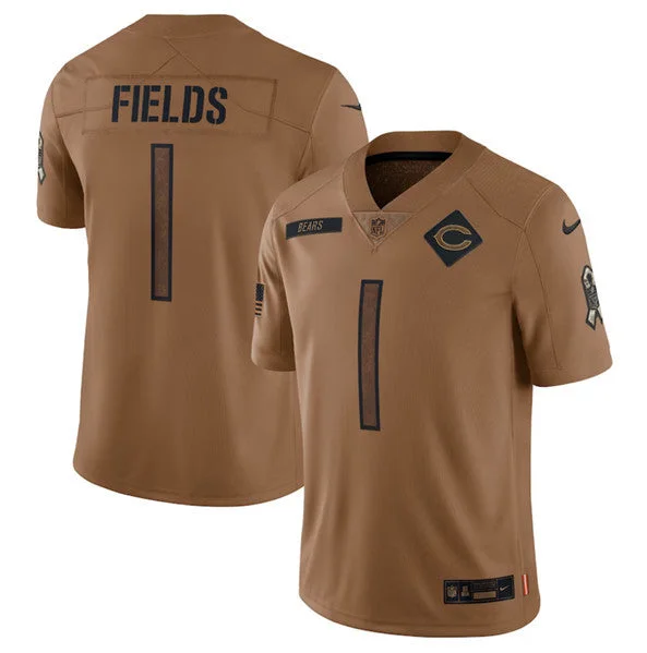 Football Jersey For Player Signature Designs-Men's Chicago Bears #1 Justin Fields 2023 Brown Salute To Service Limited Football Stitched Jersey