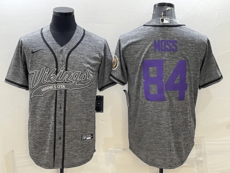 Baseball Jersey For Youth Sports Apparel-Men's Minnesota Vikings #84 Randy Moss Grey Gridiron With Patch Cool Base Stitched Baseball Jersey