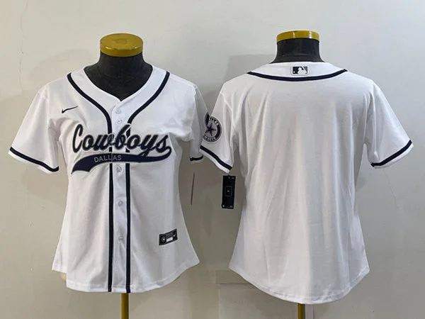 Baseball Jersey For Team Orders-Women's Dallas Cowboys Blank White With Patch Cool Base Stitched Baseball Jersey(Run Small)