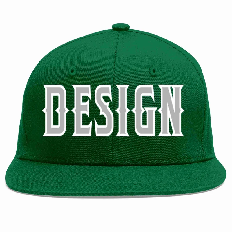 Baseball Cap For Custom Apparel-Custom Green Gray-White Flat Eaves Sport Baseball Cap Design for Men/Women/Youth