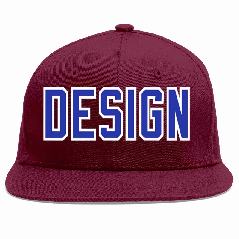 Baseball Cap For Game Day Outfits-Custom Crimson Royal-White Flat Eaves Sport Baseball Cap Design for Men/Women/Youth