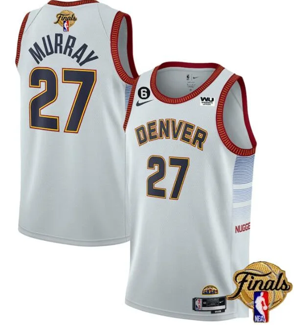 Basketball Jersey For Custom Team Numbers And Names-Nuggets 27 Jamal Murray White 2023 Finals NO.6 Patch Swingman Basketball Jersey