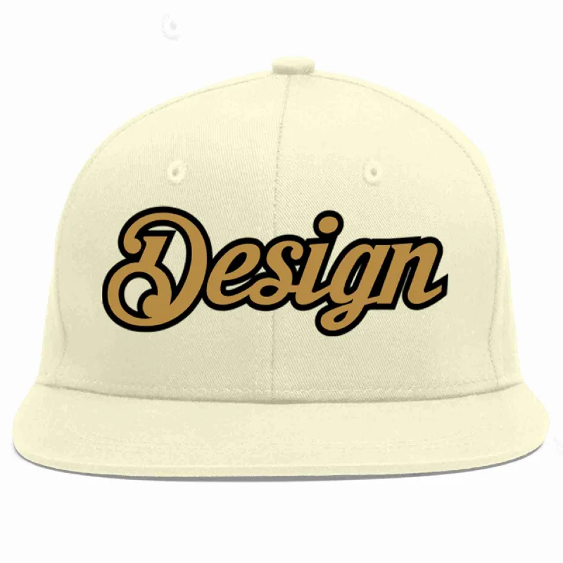 Baseball Cap For Team-Custom Cream Old Gold-Black Flat Eaves Sport Baseball Cap Design for Men/Women/Youth