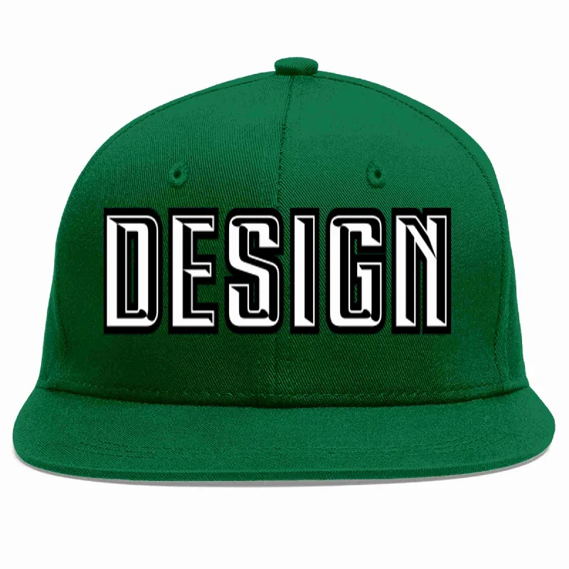 Baseball Cap For Comfort And Style-Custom Green White-Black Flat Eaves Sport Baseball Cap Design for Men/Women/Youth