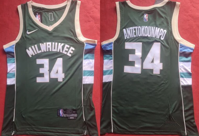 Basketball Jersey For Adult Leagues-Bucks 34 Giannis Antetokounmpo Green Diamond 75th Anniversary City Edition Swingman Basketball Jersey