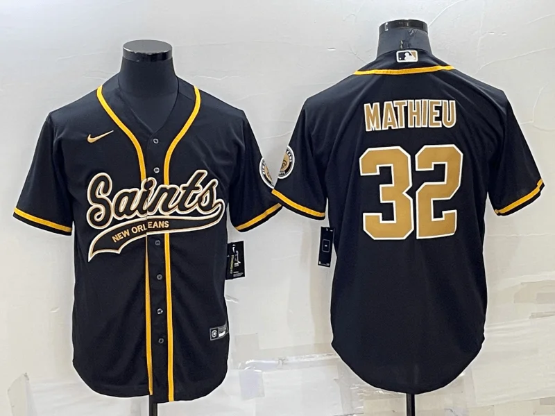 Baseball Jersey For Sports Apparel-Men's New Orleans Saints #32 Tyrann Mathieu Black Stitched Cool Base Baseball Jersey