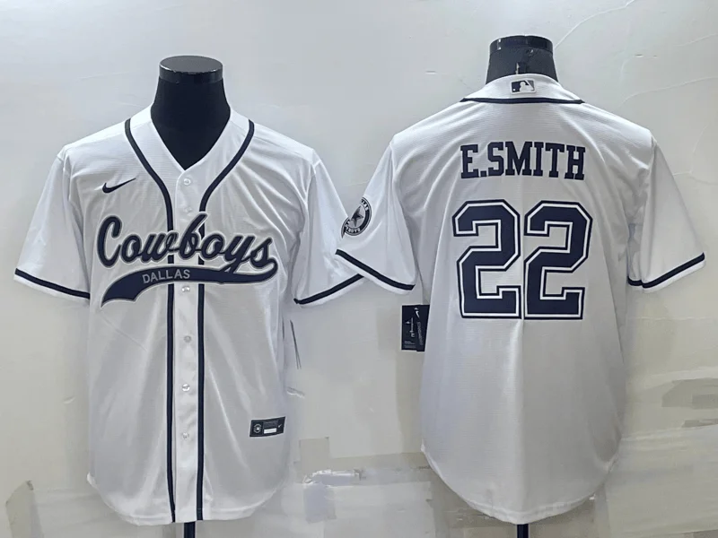 Baseball Jersey For Official Player Gear-Men's Dallas Cowboys #22 Emmitt Smith White Stitched Cool Base Baseball Jersey