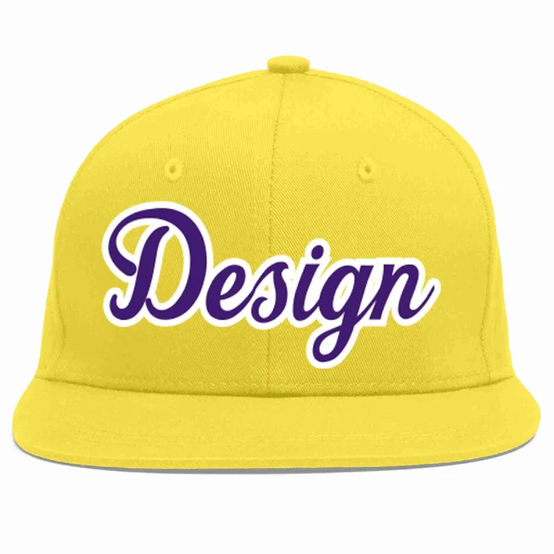 Baseball Cap For Fashionable Fans-Custom Light Gold purple-White Flat Eaves Sport Baseball Cap Design for Men/Women/Youth