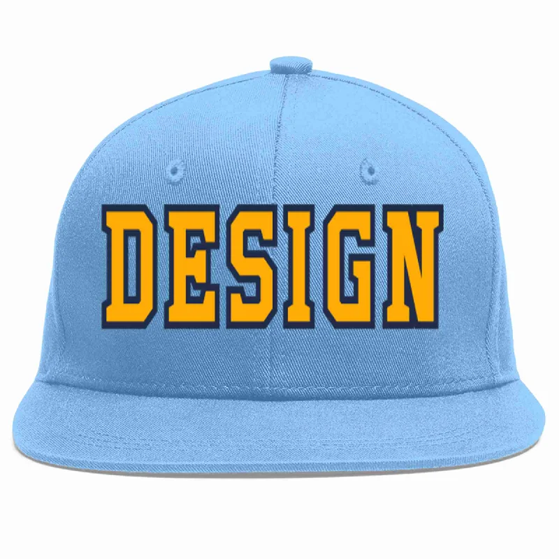 Baseball Cap With Team Identity-Custom Light Blue Yellow-Navy Flat Eaves Sport Baseball Cap Design for Men/Women/Youth