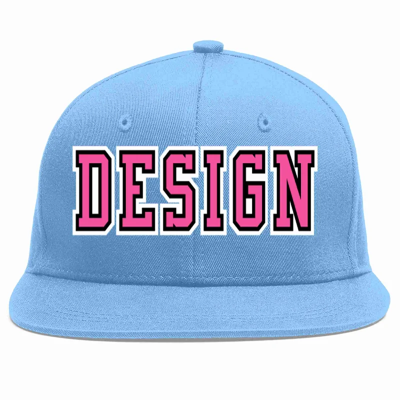 Baseball Cap For Game Day Outfits-Custom Light Blue Pink-Black Flat Eaves Sport Baseball Cap Design for Men/Women/Youth