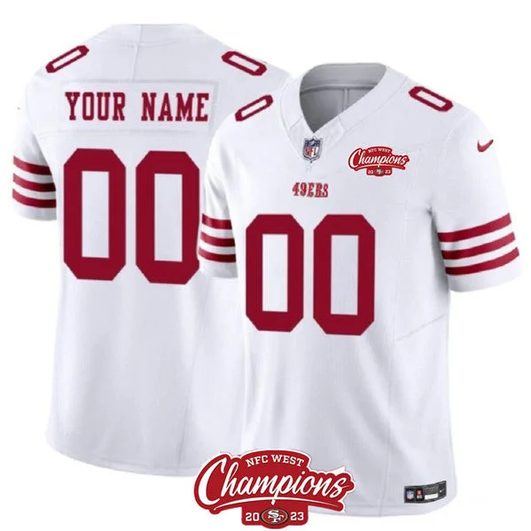 Football Jersey For Player Merchandise-Men's San Francisco 49ers Active Player Custom White 2023 F.U.S.E. NFC West Champions Patch Football Stitched Jersey