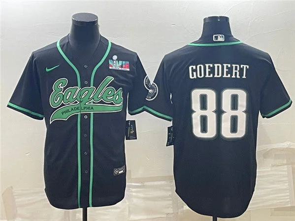 Baseball Jersey For Personalized Custom Team Gear-Men's Philadelphia Eagles #88 Dallas Goedert Black With Super Bowl LVII Patch Cool Base Stitched Baseball Jersey