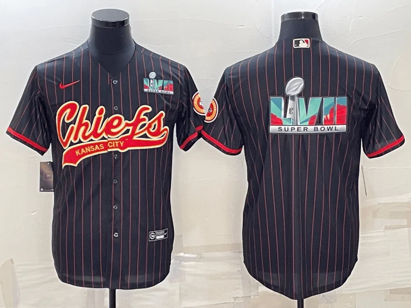 Baseball Jersey For Custom Team Orders And Sales-Men's Kansas City Chiefs Black With Super Bowl LVII Big Logo Cool Base Stitched Baseball Jerseys