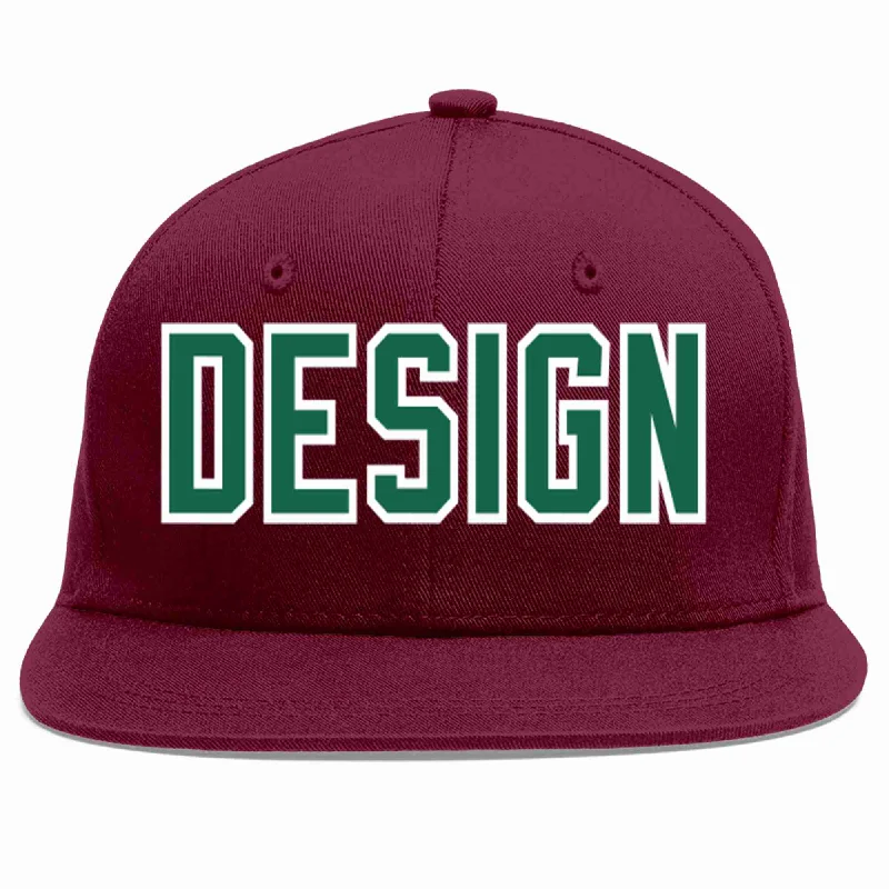 Baseball Cap For Sports Apparel-Custom Crimson Kelly Green-White Flat Eaves Sport Baseball Cap Design for Men/Women/Youth